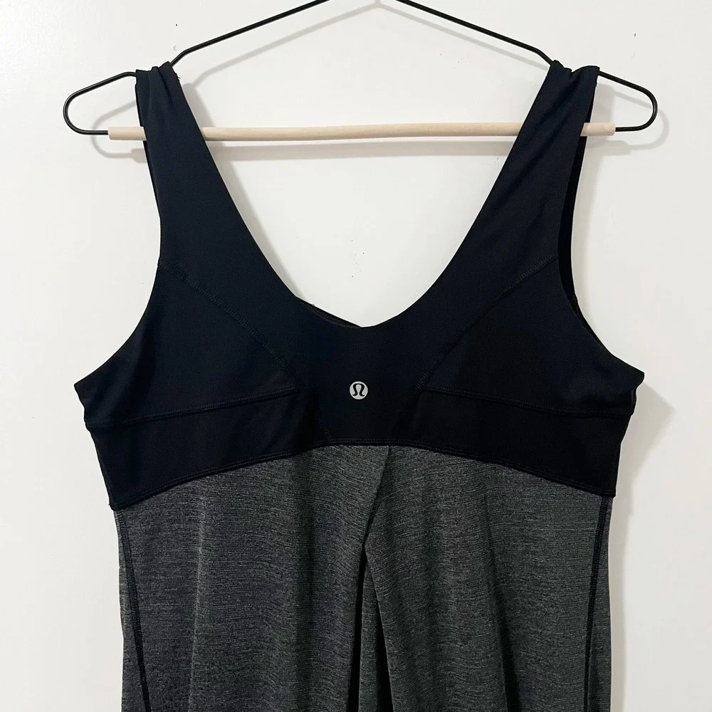 Lululemon No Limits Tank Top Black Heathered Coal Pleated Cinch Hem Size‎ 6